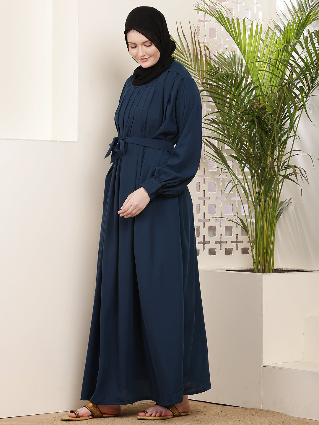 Teal Pleated Abaya