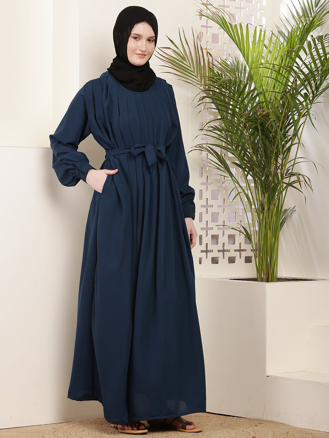 Teal Pleated Abaya