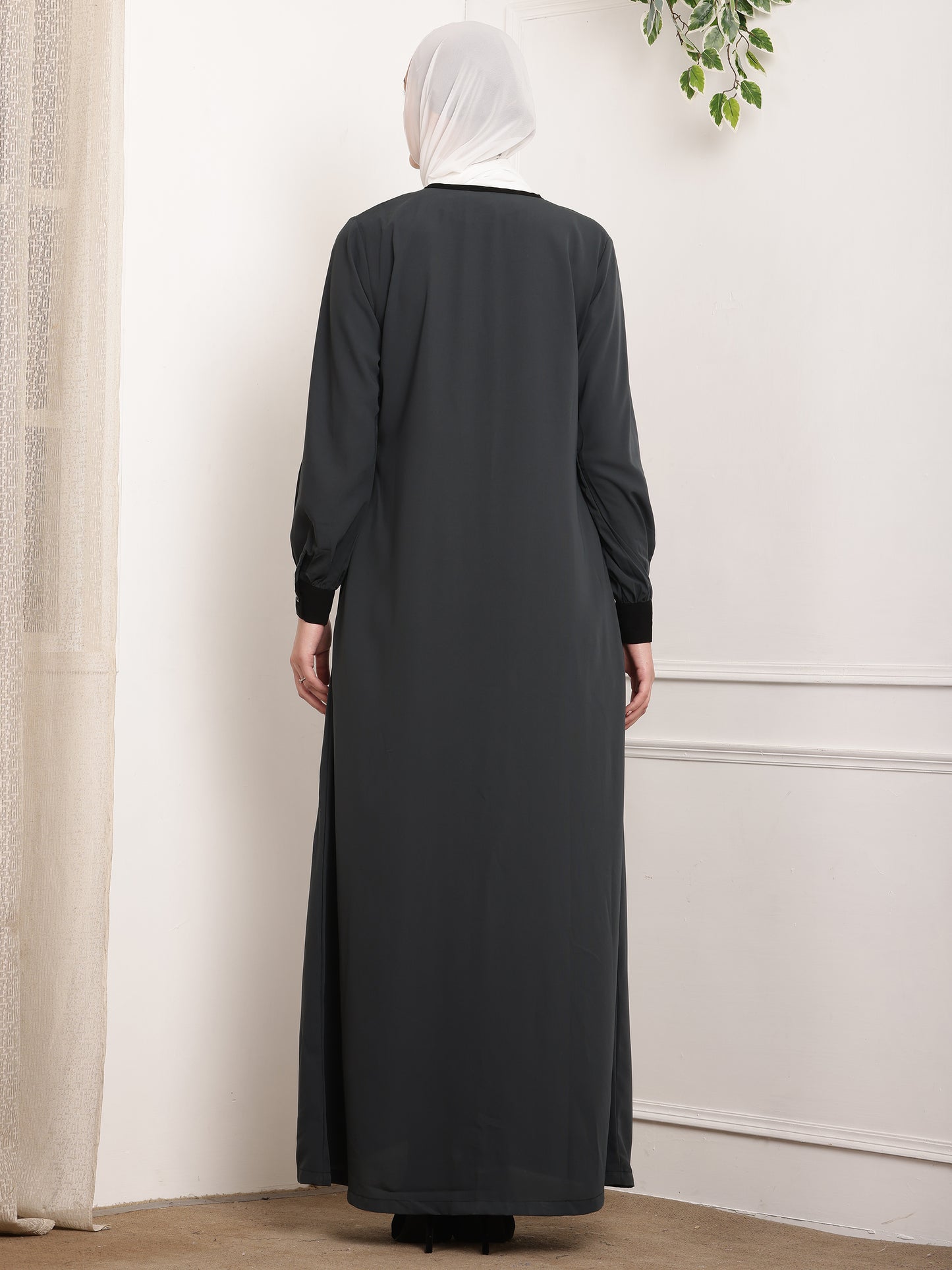 Classic Charcoal Abaya with Black Accents