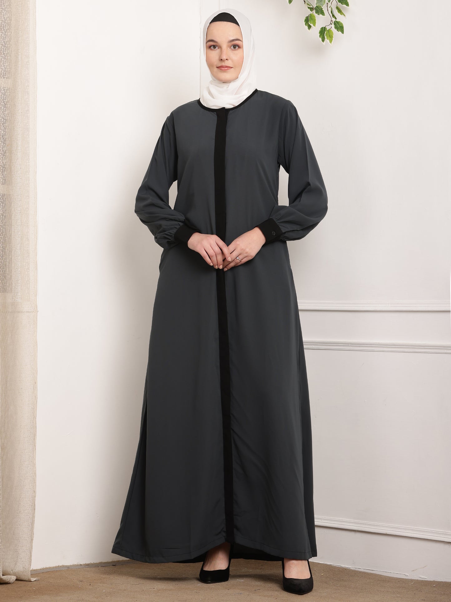 Classic Charcoal Abaya with Black Accents
