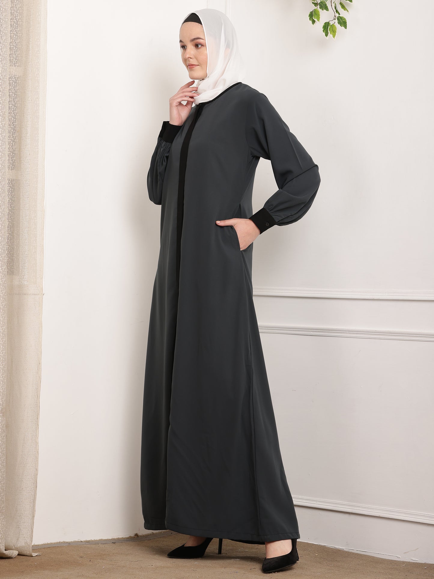 Classic Charcoal Abaya with Black Accents