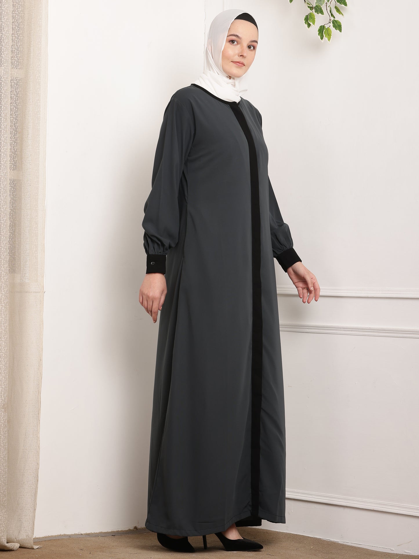 Classic Charcoal Abaya with Black Accents