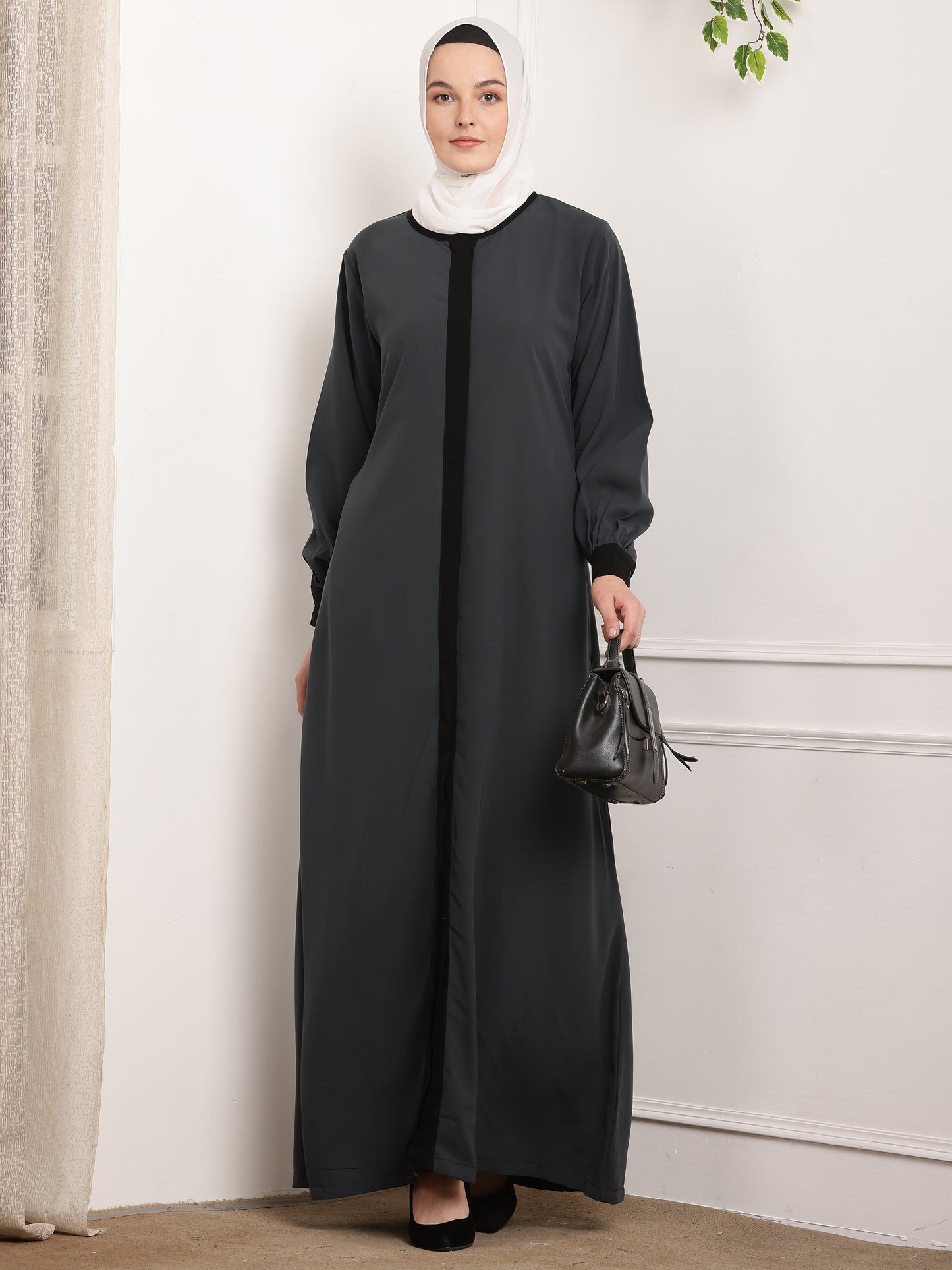 Classic Charcoal Abaya with Black Accents