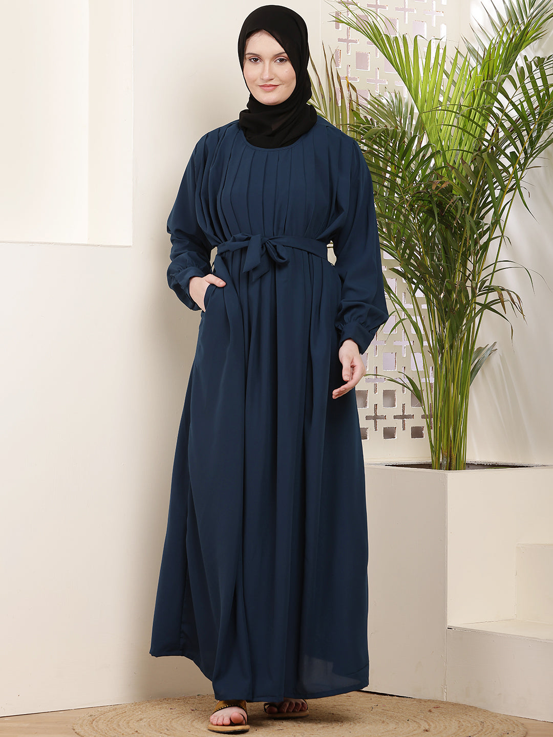 Teal Pleated Abaya