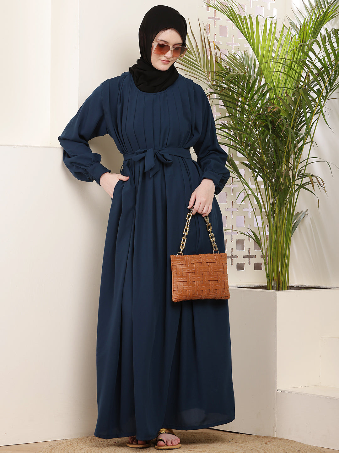 Teal Pleated Abaya