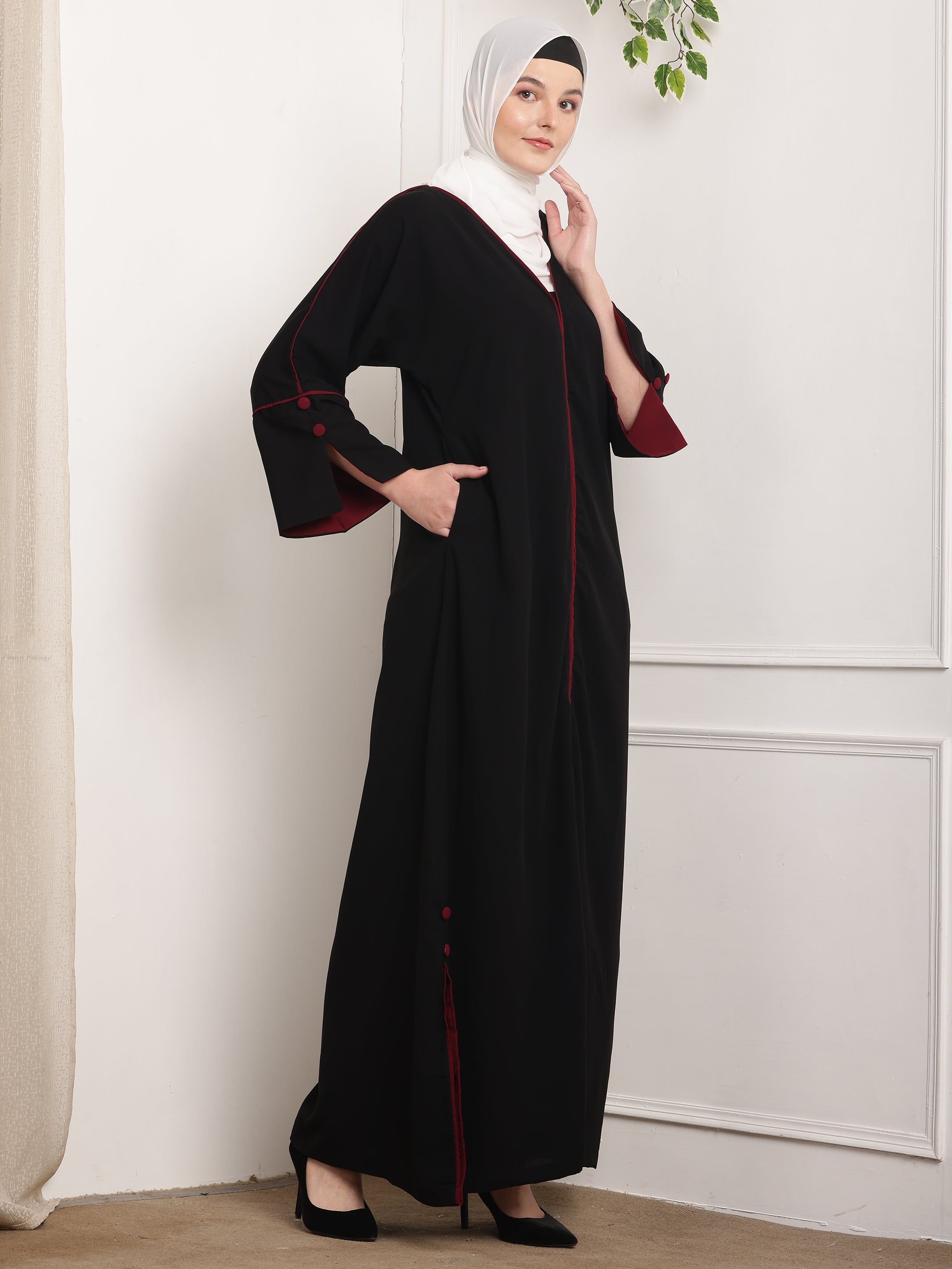 Crimson Edge Abaya