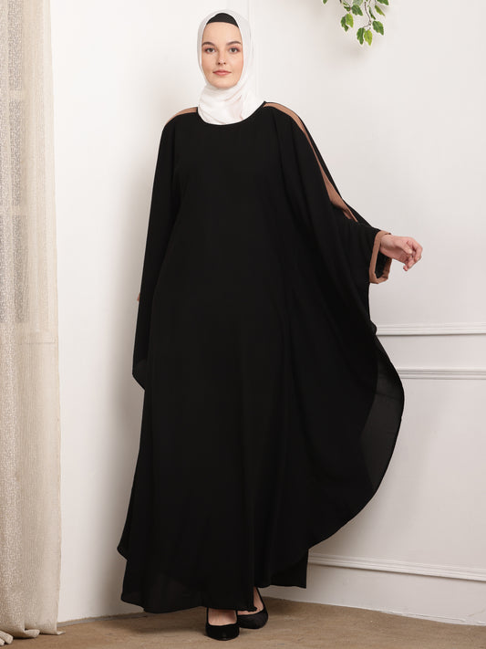 Luxe Black Cape Abaya with Tan Accent