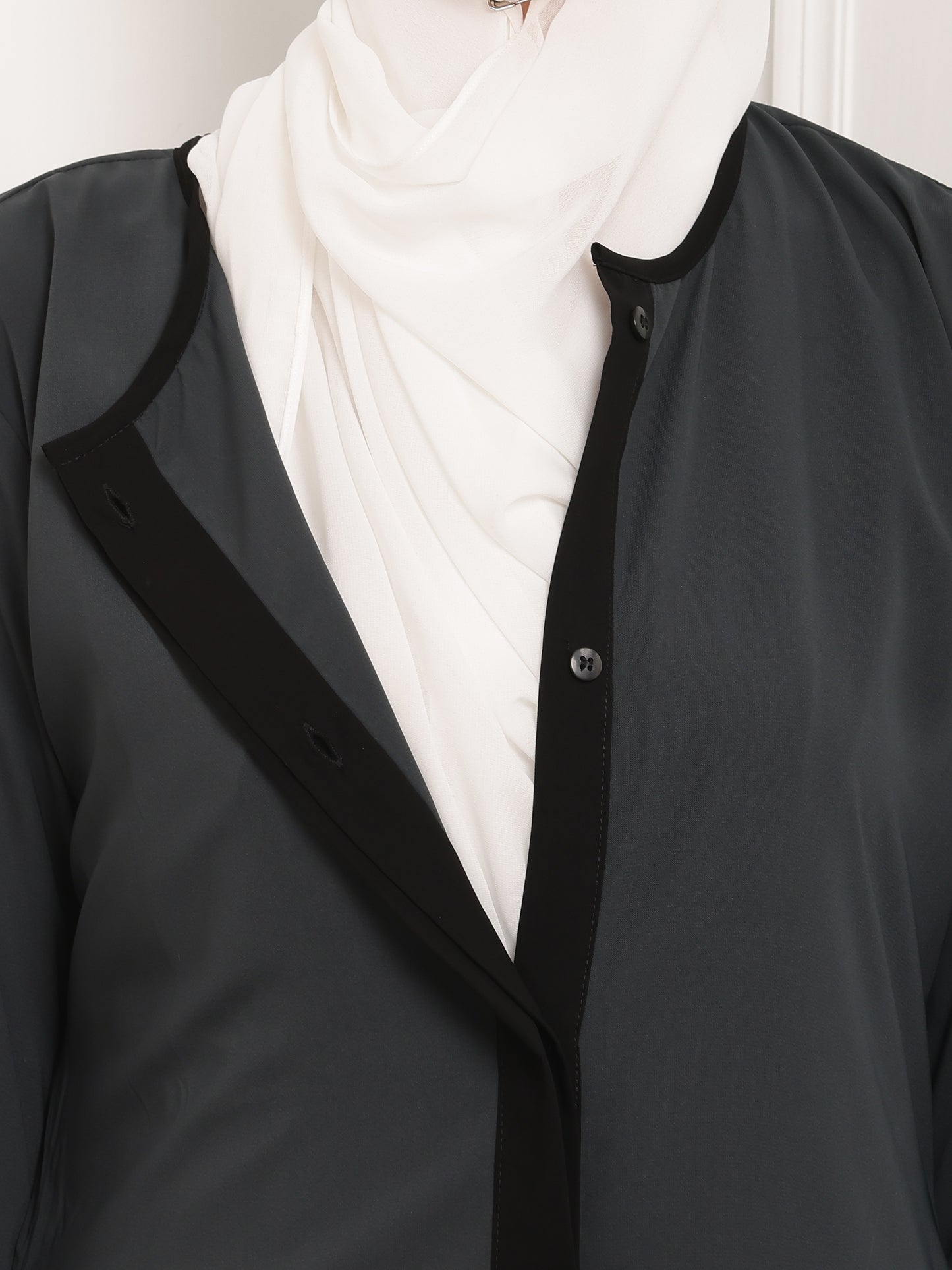 Classic Charcoal Abaya with Black Accents