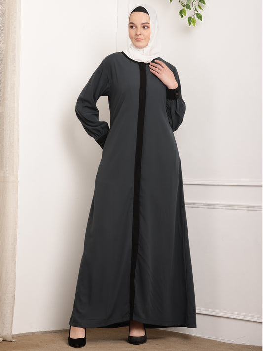 Classic Charcoal Abaya with Black Accents