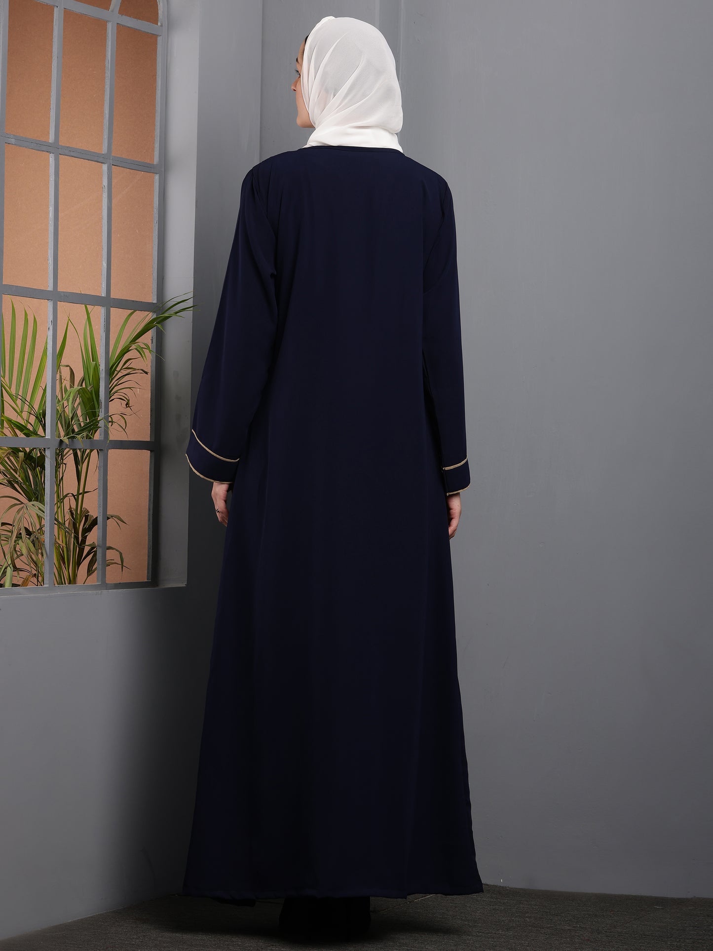 Navy Elegance Contrast Panel Abaya