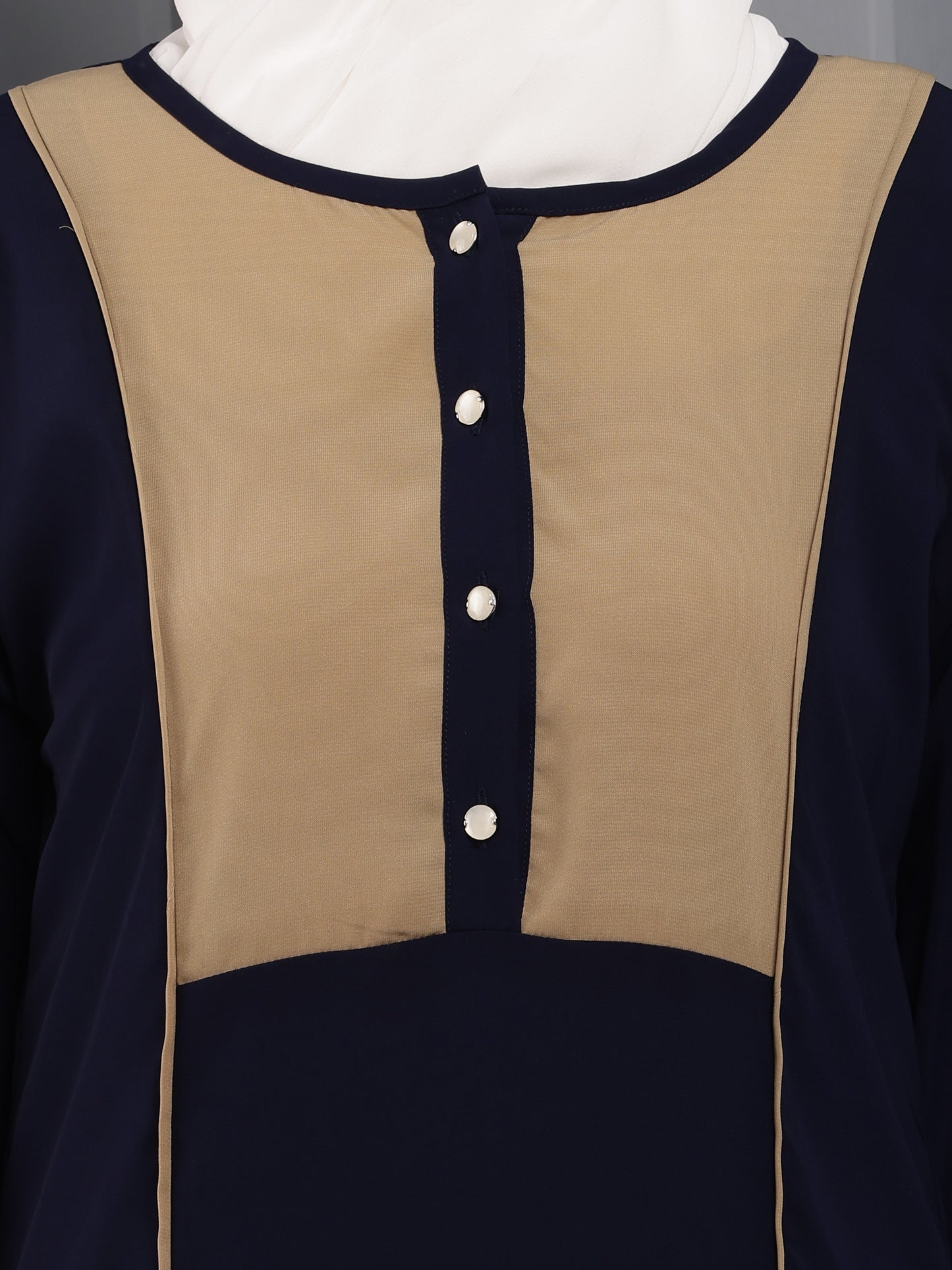 Navy Elegance Contrast Panel Abaya