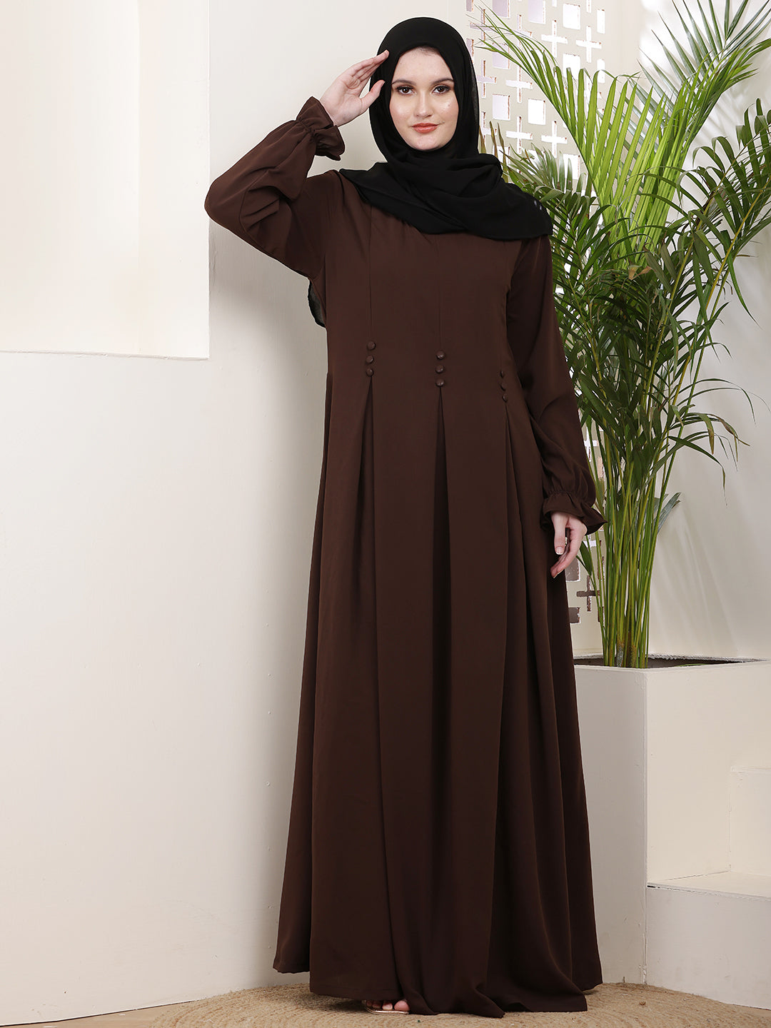 Zehra Pleated Abaya-Mocha Brown
