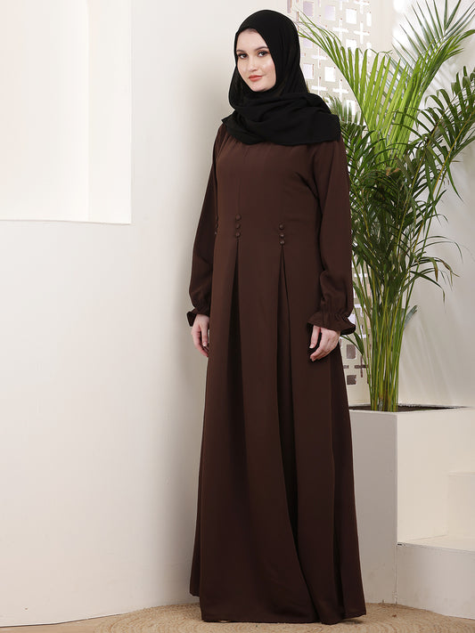 Zehra Pleated Abaya-Mocha Brown