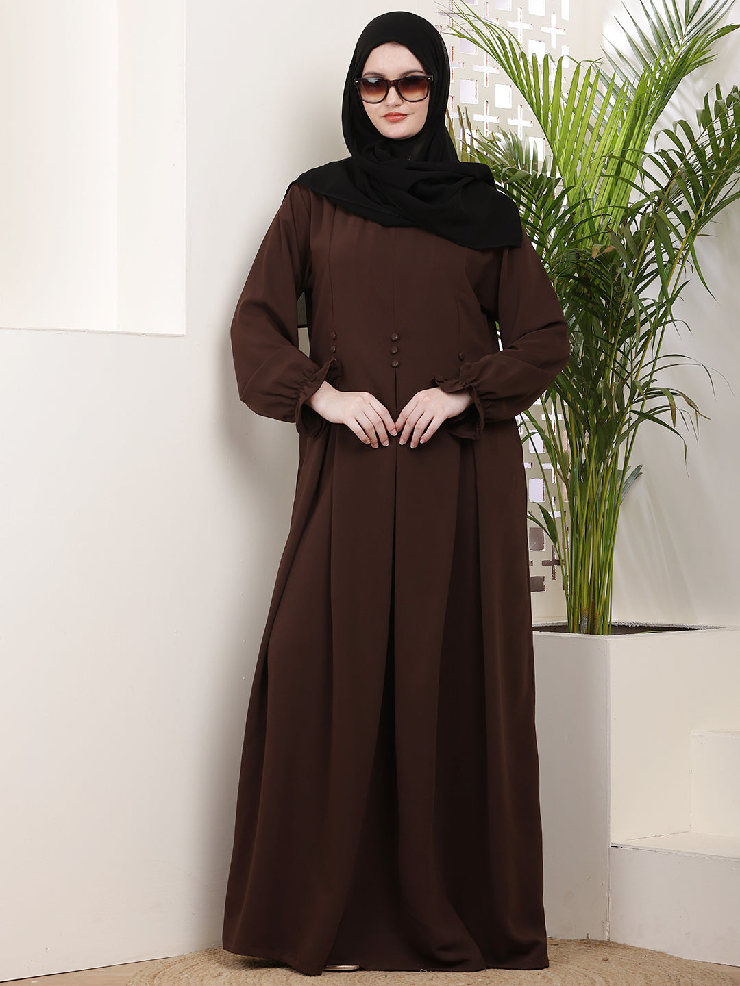 Zehra Pleated Abaya-Mocha Brown