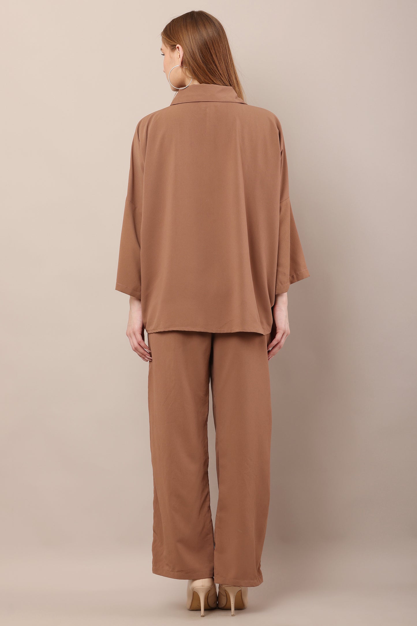 Camel Bliss Co-Ord Set – Relaxed Fit Shirt & Pants Ensemble