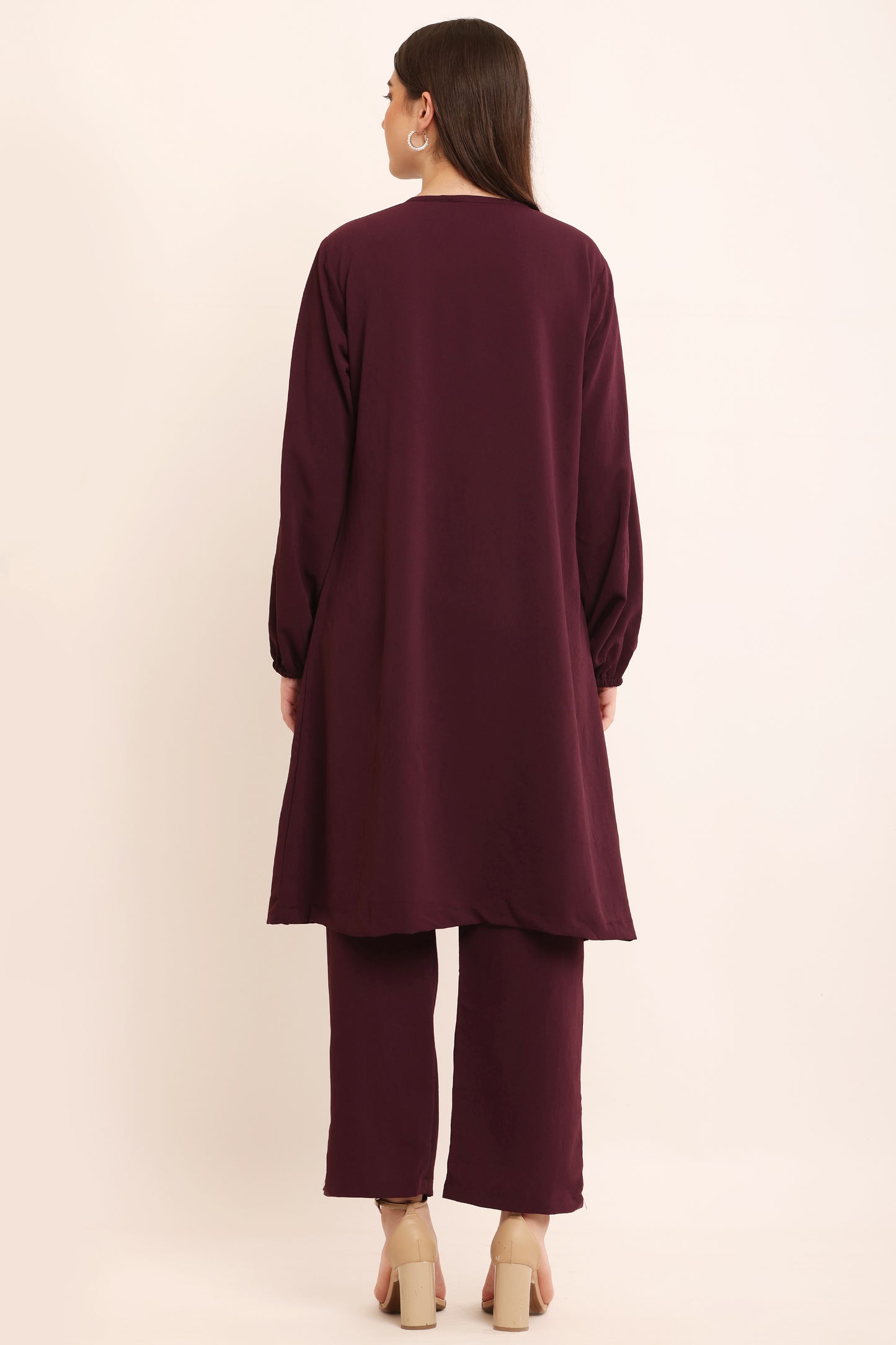 Plum Co-Ord Set with Button-Down Long Kurta and Pants